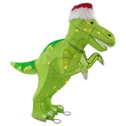 Northlight LED Lighted Tinsel Santa T-Rex Dinosaur Outdoor Christmas Decoration - 30" - Warm White -Northlight Christmas northlight ye93932 3 27694.1702056332