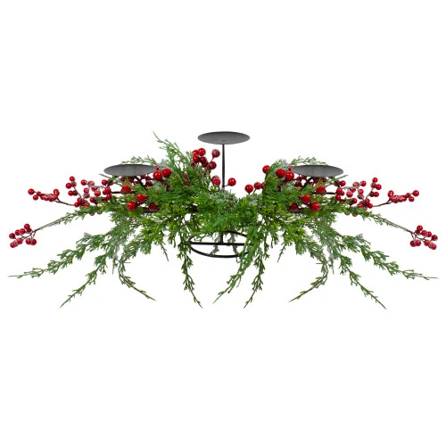Northlight Frosted Berry And Foliage Triple Candle Holder Christmas Decoration - 32" 3 Northlight Frosted Berry And Foliage Triple Candle Holder Christmas Decoration - 32"