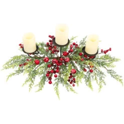 Northlight Apples And Berries Triple Pillar Christmas Candle Holder - 36" - Green And Red -Northlight Christmas northlight yk95973 03 14158.1722387419
