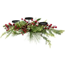 Northlight Holly And Berries Christmas Pillar Candle Holder With Pine Cones - 28" -Northlight Christmas northlight yk95994 02 36750.1722387412
