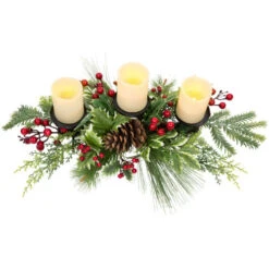 Northlight Holly And Berries Christmas Pillar Candle Holder With Pine Cones - 28" -Northlight Christmas northlight yk95994 03 08900.1722387411