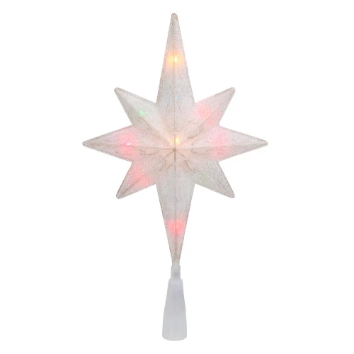 Northlight 11" White Frosted Bethlehem Star With Gold Scrolling Christmas Tree Topper - Multi Lights 3 Northlight 11" White Frosted Bethlehem Star With Gold Scrolling Christmas Tree Topper - Multi Lights