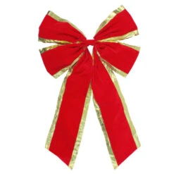 Northlight 18" X 30" Red 4-Loop Velveteen Christmas Bow With Gold Trim