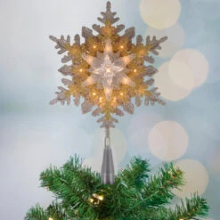 Northlight 13.75" Lighted Gold And Silver Snowflake Christmas Tree Topper, Clear Lights -Northlight Christmas northlight ys93829 styled 82366.1677147728