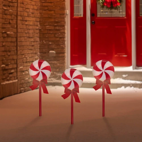Northlight Set Of 3 Peppermint Candies Christmas Pathway Markers 16" 4 Northlight Set Of 3 Peppermint Candies Christmas Pathway Markers 16" - Image 2