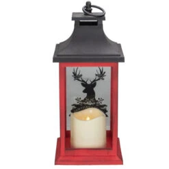 Northlight LED Candle With Deer "Merry Christmas" Lantern - 12" - Red And Black -Northlight Christmas northlight yw90664 3 sample 61472.1603850562
