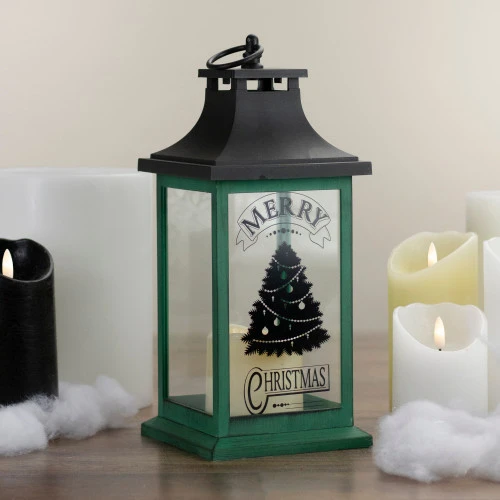 Northlight LED Candle With Christmas Tree Lantern - 12" - Green And Black 4 Northlight LED Candle With Christmas Tree Lantern - 12" - Green And Black - Image 2