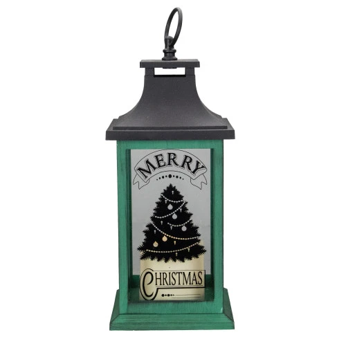 Northlight LED Candle With Christmas Tree Lantern - 12" - Green And Black 3 Northlight LED Candle With Christmas Tree Lantern - 12" - Green And Black