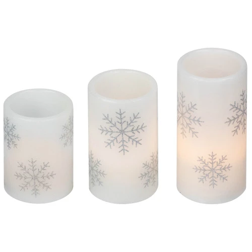 Northlight LED Flameless Flickering Wax Pillar Snowflake Christmas Candles - 6" - Set Of 3 7 Northlight LED Flameless Flickering Wax Pillar Snowflake Christmas Candles - 6" - Set Of 3 - Image 5