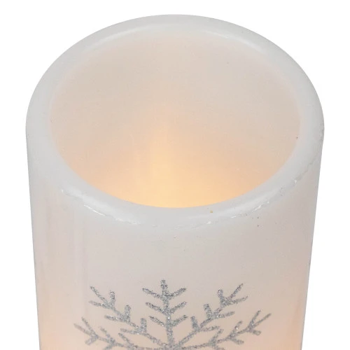 Northlight LED Flameless Flickering Wax Pillar Snowflake Christmas Candles - 6" - Set Of 3 8 Northlight LED Flameless Flickering Wax Pillar Snowflake Christmas Candles - 6" - Set Of 3 - Image 6