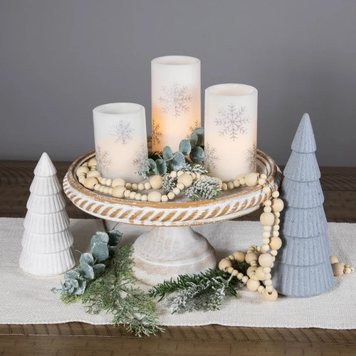Northlight LED Flameless Flickering Wax Pillar Snowflake Christmas Candles - 6" - Set Of 3 4 Northlight LED Flameless Flickering Wax Pillar Snowflake Christmas Candles - 6" - Set Of 3 - Image 2