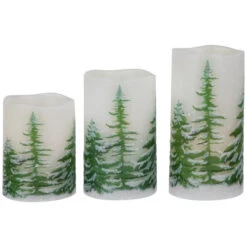 Northlight LED Flameless Frosted Pines Flickering Wax Pillar Christmas Candles - 6" - Set Of 3