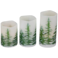 Northlight LED Flameless Frosted Pines Flickering Wax Pillar Christmas Candles - 6" - Set Of 3 -Northlight Christmas northlight yw95072 02 99484.1697473587