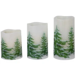 Northlight LED Flameless Frosted Pines Flickering Wax Pillar Christmas Candles - 6" - Set Of 3 -Northlight Christmas northlight yw95072 04 20378.1697473587