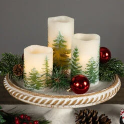 Northlight LED Flameless Frosted Pines Flickering Wax Pillar Christmas Candles - 6" - Set Of 3 -Northlight Christmas northlight yw95072 styled 02 95122.1697473587