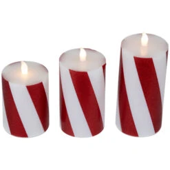Northlight LED Flameless Flickering Candy Cane Wax Pillar Christmas Candles - 6" - Set Of 3 -Northlight Christmas northlight yw95073 02 88656.1697473594