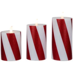 Northlight LED Flameless Flickering Candy Cane Wax Pillar Christmas Candles - 6" - Set Of 3 -Northlight Christmas northlight yw95073 04 02387.1697473594