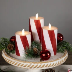 Northlight LED Flameless Flickering Candy Cane Wax Pillar Christmas Candles - 6" - Set Of 3 -Northlight Christmas northlight yw95073 styled 02 12192.1697473594