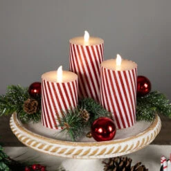 Northlight LED Flickering Flameless Candy Cane Striped Christmas Wax Pillar Candles - 6" - Set Of 3 -Northlight Christmas northlight yw95074 styled 02 43385.1697214330