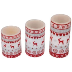Northlight LED Flameless Flickering Nordic Reindeer Wax Pillar Christmas Candles - 6" - Set Of 3 -Northlight Christmas northlight yw95075 02 19162.1697473588