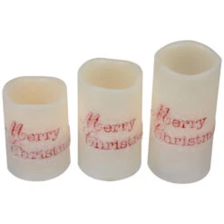 Northlight LED Flameless Frosted "Merry Christmas" Wax Pillar Candles - 6" - Set Of 3 -Northlight Christmas northlight yw95077 02 10258.1697473594