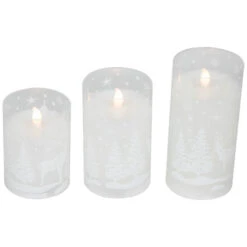 Northlight LED Flameless Flickering Snowy Woodland Glass Christmas Pillar Candles - 6" - Set Of 3 -Northlight Christmas northlight yw95078 02 89678.1697473594
