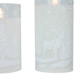 Northlight LED Flameless Flickering Snowy Woodland Glass Christmas Pillar Candles - 6" - Set Of 3 -Northlight Christmas northlight yw95078 05 83659.1697473594