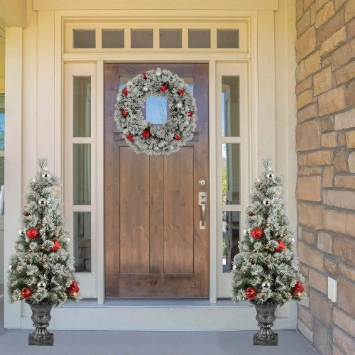 Northlight 4’ Pre-Lit Potted Snowy Bristle Pine Flocked Artificial Christmas Tree, Clear Lights 4 Northlight 4’ Pre-Lit Potted Snowy Bristle Pine Flocked Artificial Christmas Tree, Clear Lights - Image 2