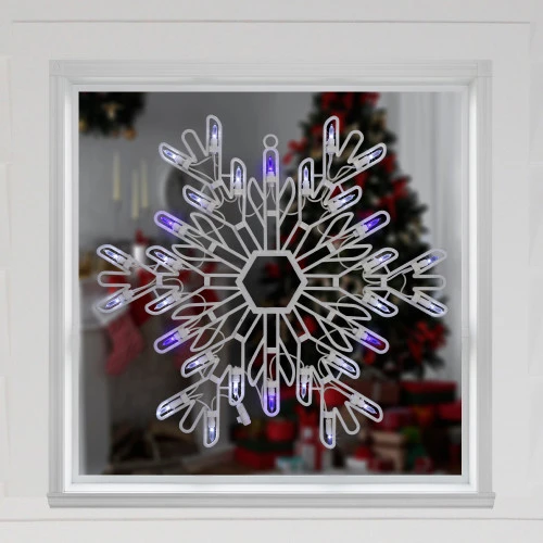 Northlight LED Lighted Snowflake Window Silhouette Christmas Decoration - 16" - Pure White And Blue 4 Northlight LED Lighted Snowflake Window Silhouette Christmas Decoration - 16" - Pure White And Blue - Image 2