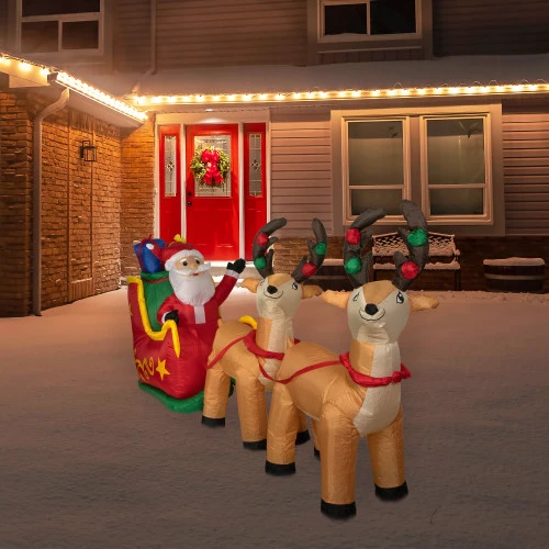 Northlight Inflatable Santa's Sleigh And Reindeer Outdoor Christmas Decoration - 8' 4 Northlight Inflatable Santa's Sleigh And Reindeer Outdoor Christmas Decoration - 8' - Image 2