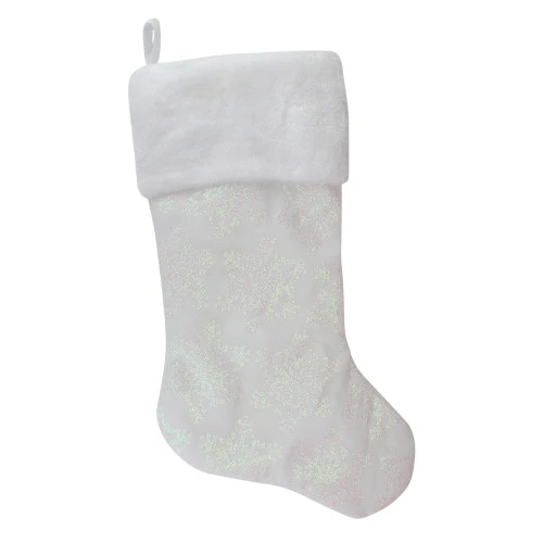 Northlight 22" LED Lighted White Iridescent Glittered Snowflake Christmas Stocking 3 Northlight 22" LED Lighted White Iridescent Glittered Snowflake Christmas Stocking