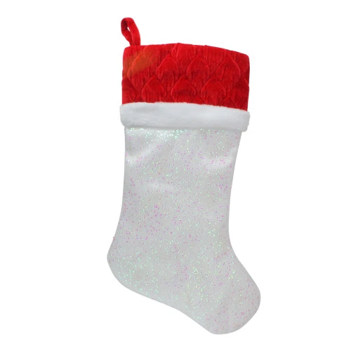 Northlight 22.25" LED Lighted White Iridescent Glittered Christmas Stocking With Red Cuff 3 Northlight 22.25" LED Lighted White Iridescent Glittered Christmas Stocking With Red Cuff