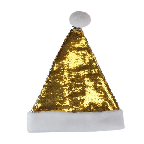 Northlight 15" Gold And Silver Reversible Sequined Christmas Santa Hat With Faux Fur Cuff 3 Northlight 15" Gold And Silver Reversible Sequined Christmas Santa Hat With Faux Fur Cuff