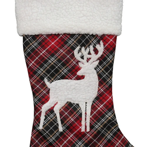 Northlight 20" Black And Red Tartan Reindeer Christmas Stocking With Cuff 5 Northlight 20" Black And Red Tartan Reindeer Christmas Stocking With Cuff - Image 3