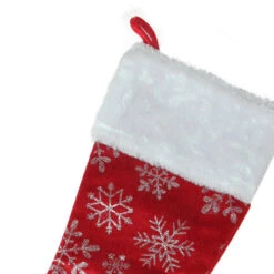 Northlight 20-Inch Red And Silver Glitter Snowflakes Christmas Stocking With A Faux Fur Accent -Northlight Christmas northlightn90779 36829.1636632934