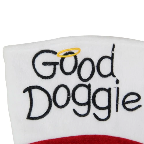 Northlight 19" Red And White Embroidered Halo "Good Doggie" Christmas Stocking With Cuff 4 Northlight 19" Red And White Embroidered Halo "Good Doggie" Christmas Stocking With Cuff - Image 2