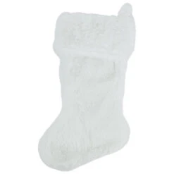 19" White Plush Christmas Stocking