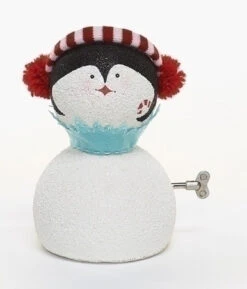 Roman 8.75" White And Blue Animated Musical Penguin Face Christmas Figurine