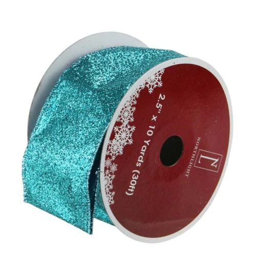 Northlight Shimmering Teal Solid Wired Christmas Craft Ribbon 2.5" X 10 Yards 3 Northlight Shimmering Teal Solid Wired Christmas Craft Ribbon 2.5" X 10 Yards