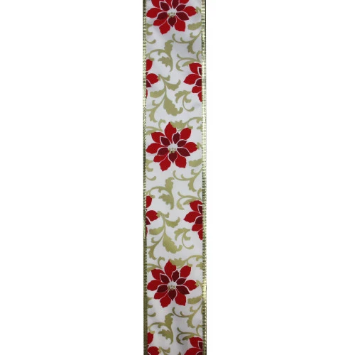 Northlight Red And Gold Poinsettia Print Wired Christmas Craft Ribbon 2.5" X 10 Yards 4 Northlight Red And Gold Poinsettia Print Wired Christmas Craft Ribbon 2.5" X 10 Yards - Image 2