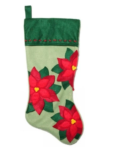 Christmas Eve Embellished Stitched Green Felt Poinsettia Christmas Stocking 3 Christmas Eve Embellished Stitched Green Felt Poinsettia Christmas Stocking