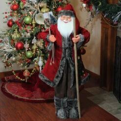 Northlight 48" Red And Brown Santa Claus With Walking Stick Standing Christmas Figure -Northlight Christmas qpj0r3yyvxosyifash2pab5gurbsln6e 79383.1587645148