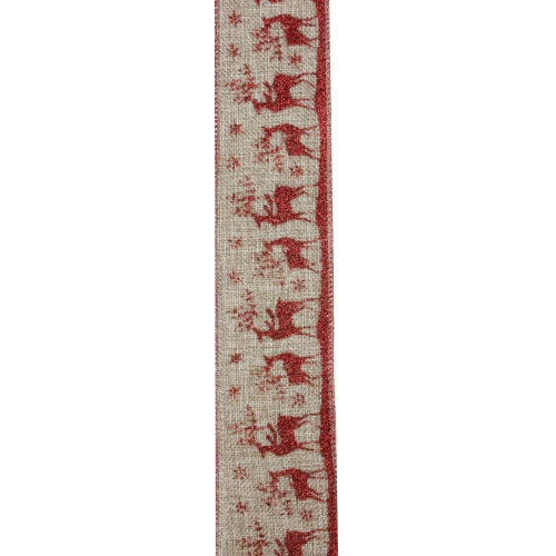 Northlight Red And Beige Reindeer Burlap Wired Christmas Craft Ribbon 2.5" X 10 Yards 4 Northlight Red And Beige Reindeer Burlap Wired Christmas Craft Ribbon 2.5" X 10 Yards - Image 2