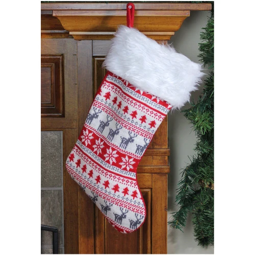 Northlight 19" Red And White Deer And Snowflake Knit Christmas Stocking With Faux Fur Cuff 6 Northlight 19" Red And White Deer And Snowflake Knit Christmas Stocking With Faux Fur Cuff - Image 4