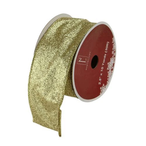Northlight Shimmering Metallic Gold Ribbed Wired Craft Ribbon 2.5" X 10 Yards 3 Northlight Shimmering Metallic Gold Ribbed Wired Craft Ribbon 2.5" X 10 Yards