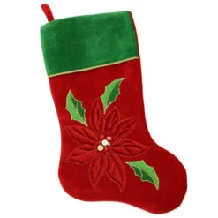 Northlight 20" Red And Green Velveteen Poinsettia Christmas Stocking