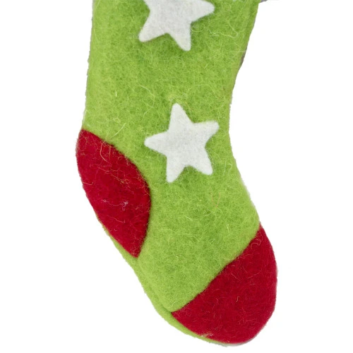 Northlight 9.5" Green And Red Stars Felt Christmas Stocking Ornament 4 Northlight 9.5" Green And Red Stars Felt Christmas Stocking Ornament - Image 2