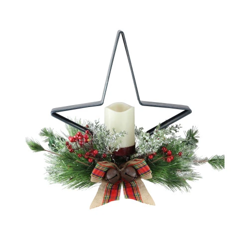 Northlight 15" Green And Ivory Pine Needle, Berry, And Jingle Bell Deep Star Shaped Candle Holder 3 Northlight 15" Green And Ivory Pine Needle, Berry, And Jingle Bell Deep Star Shaped Candle Holder