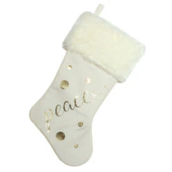 Northlight 19" Ivory White Gold Foil "Peace" Christmas Stocking With White Faux Fur Cuff