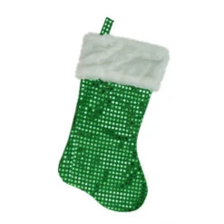 Northlight 18" Green And White Faux-Fur Cuffed Disco Sequined Christmas Stocking